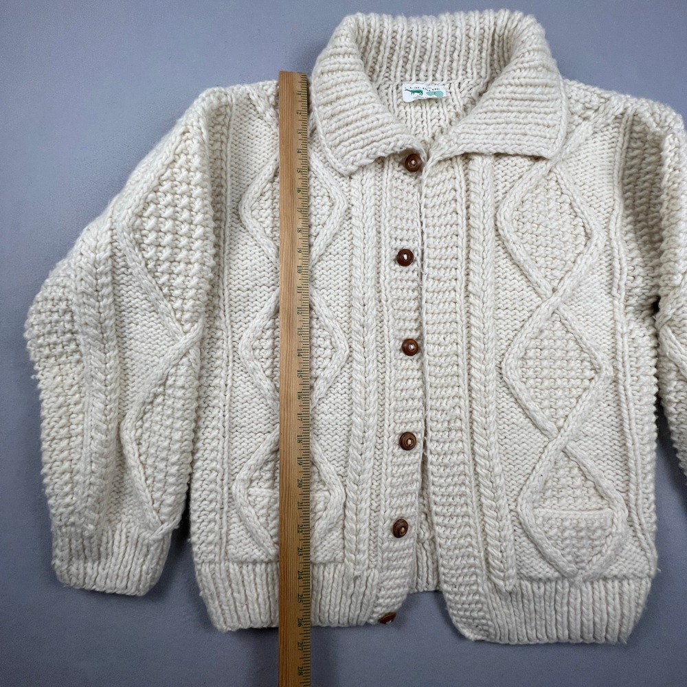 Vintage Hand‎ Knit Cardigan Sweater Mens L Cream Wool Cable Knit Ecuador C.C.H. - Picture 5 of 13